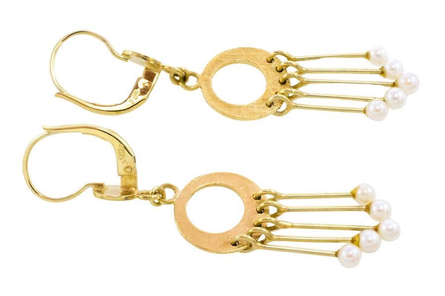 Pearl pendant earrings in 14 carat gold-Earrings-The Antique Ring Shop