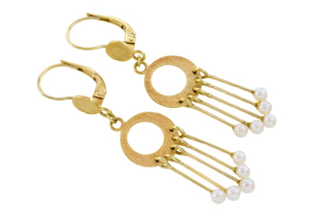 Pearl pendant earrings in 14 carat gold-Earrings-The Antique Ring Shop