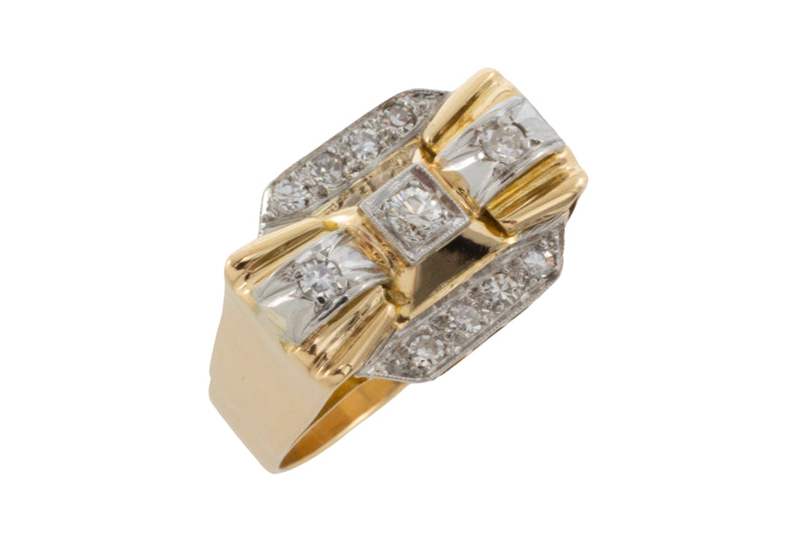 Vinateg Art Deco diamond ring in 18 carat gold-Vintage Rings-The Antique Ring Shop