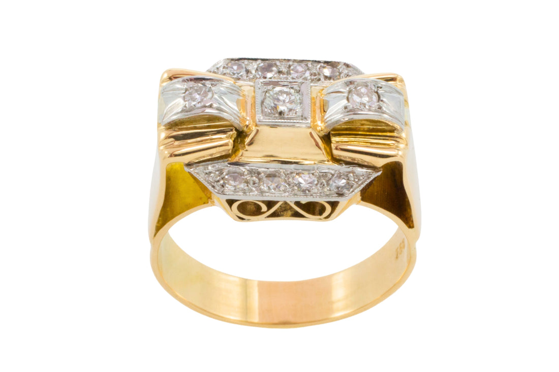 Vinateg Art Deco diamond ring in 18 carat gold-Vintage Rings-The Antique Ring Shop