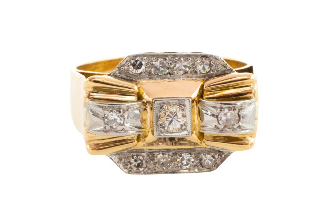 Vinateg Art Deco diamond ring in 18 carat gold-Vintage Rings-The Antique Ring Shop