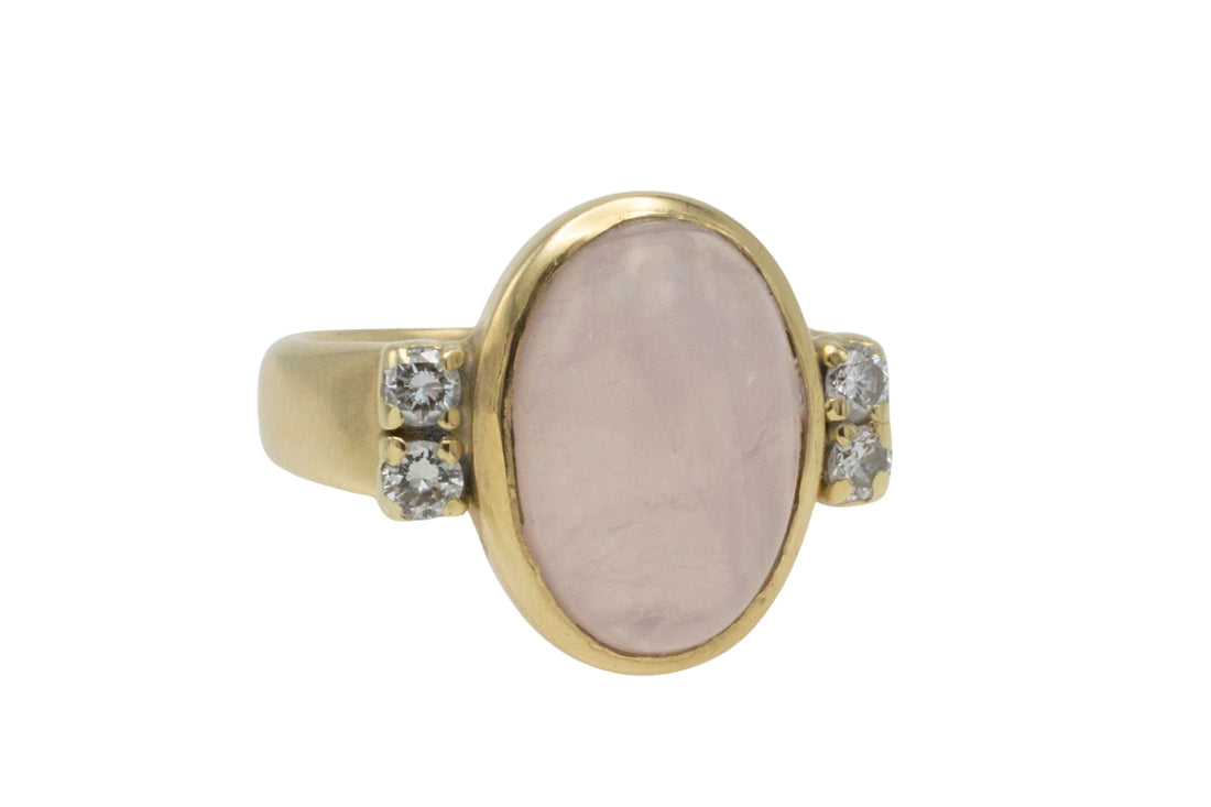 Rose quartz and diamond ring-Vintage Rings-The Antique Ring Shop