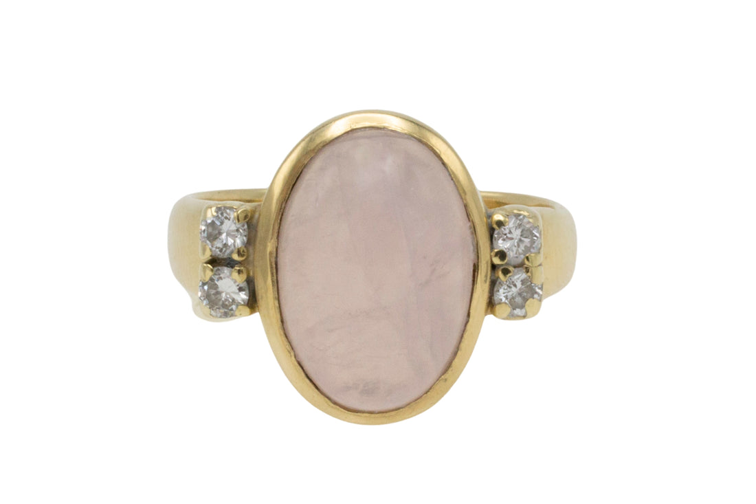 Rose quartz and diamond ring-Vintage Rings-The Antique Ring Shop