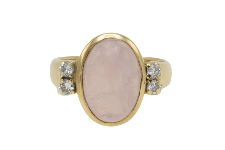 Rose quartz and diamond ring-Vintage Rings-The Antique Ring Shop