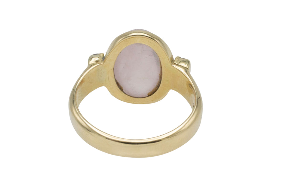 Rose quartz and diamond ring-Vintage Rings-The Antique Ring Shop