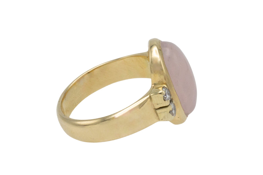 Rose quartz and diamond ring-Vintage Rings-The Antique Ring Shop
