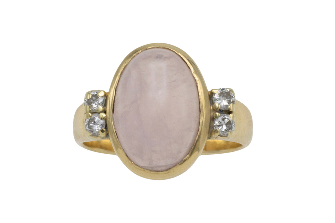 Rose quartz and diamond ring-Vintage Rings-The Antique Ring Shop