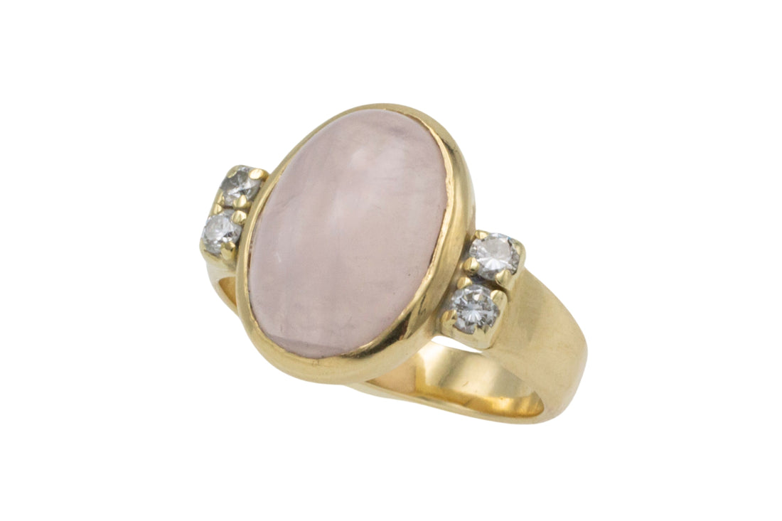 Rose quartz and diamond ring-Vintage Rings-The Antique Ring Shop