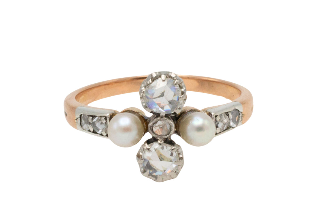 Antique rose diamond and pearl ring in silver and gold-Antique rings-The Antique Ring Shop