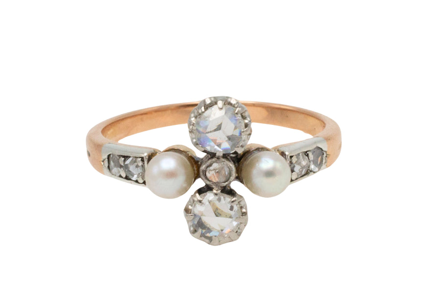 Antique rose diamond and pearl ring in silver and gold-Antique rings-The Antique Ring Shop