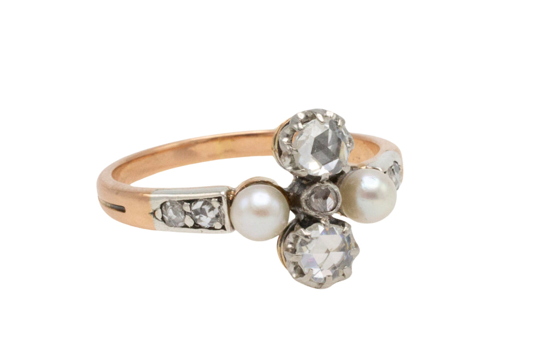Antique rose diamond and pearl ring in silver and gold-Antique rings-The Antique Ring Shop