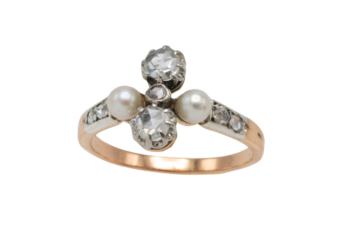 Antique rose diamond and pearl ring in silver and gold-Antique rings-The Antique Ring Shop