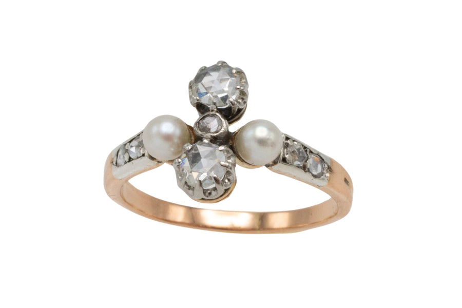 Antique rose diamond and pearl ring in silver and gold-Antique rings-The Antique Ring Shop