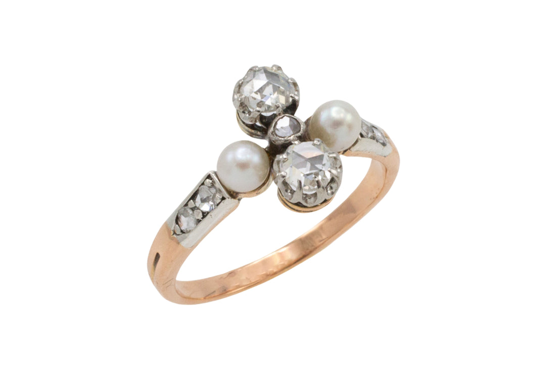 Antique rose diamond and pearl ring in silver and gold-Antique rings-The Antique Ring Shop