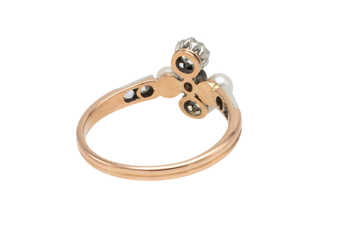 Antique rose diamond and pearl ring in silver and gold-Antique rings-The Antique Ring Shop