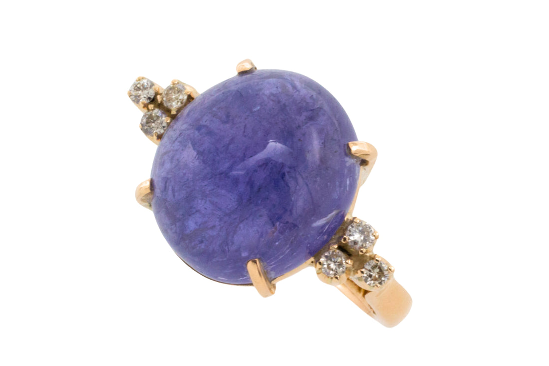 Cabochon tanzanite and diamond ring-Vintage Rings-The Antique Ring Shop