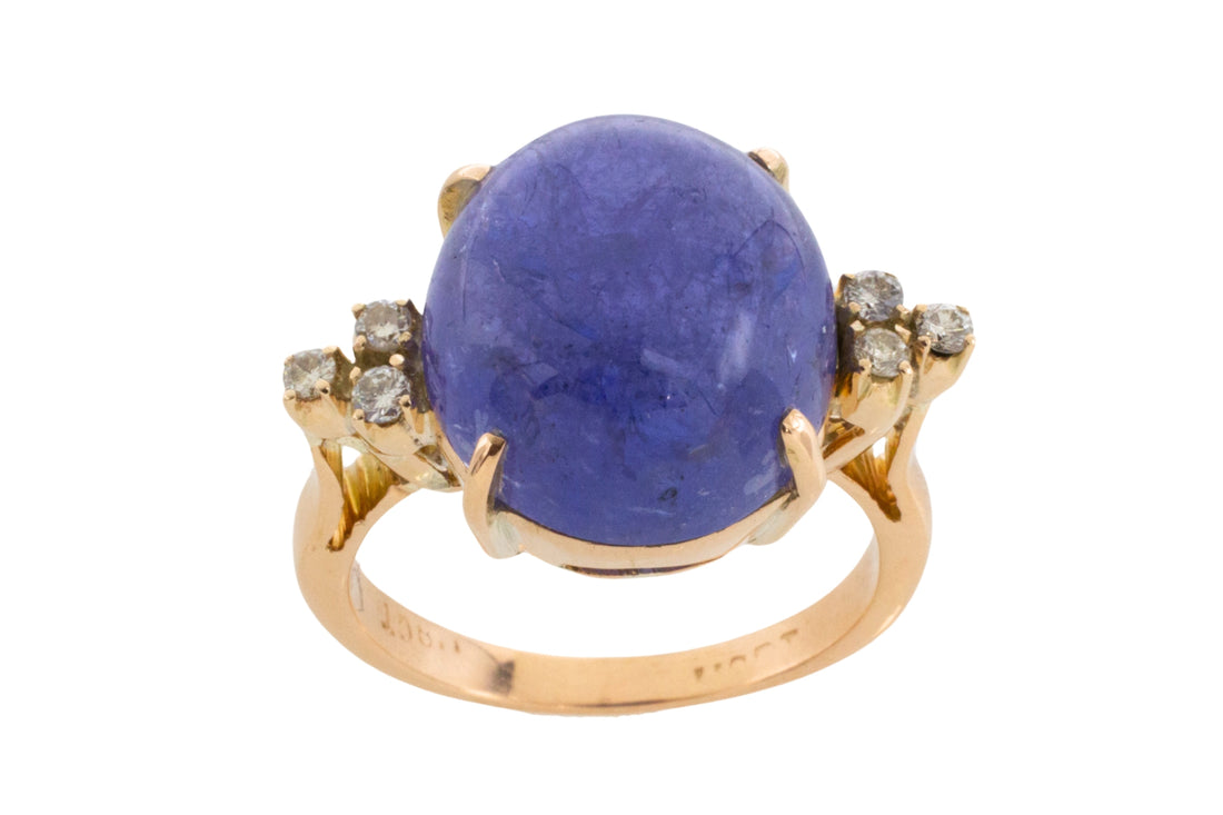 Cabochon tanzanite and diamond ring-Vintage Rings-The Antique Ring Shop