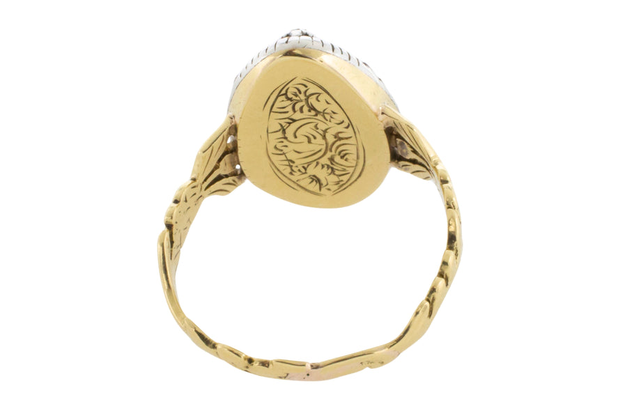 Rose diamond cobolt glass ring in gold and silver-Antique rings-The Antique Ring Shop