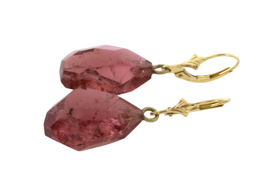 Faceted tourmaline pendant earrings-Earrings-The Antique Ring Shop