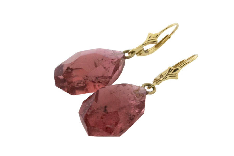 Faceted tourmaline pendant earrings-Earrings-The Antique Ring Shop