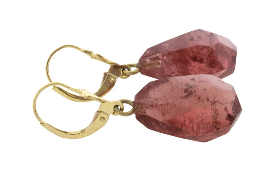 Faceted tourmaline pendant earrings-Earrings-The Antique Ring Shop