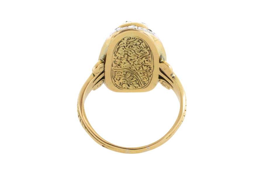 Rose diamond cobolt glass ring in gold and silver-Antique rings-The Antique Ring Shop