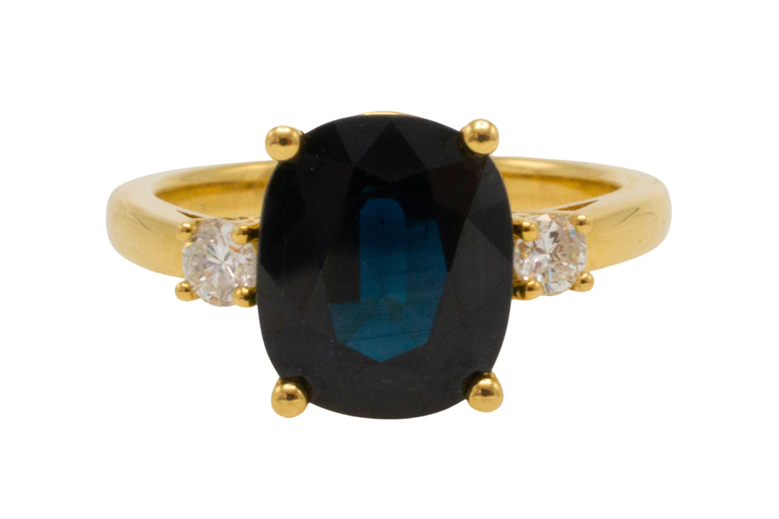 Sapphire and diamond ring in 18 carat gold-engagement rings-The Antique Ring Shop
