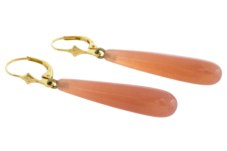Garnet pendant earrings in 14 carat gold-Earrings-The Antique Ring Shop