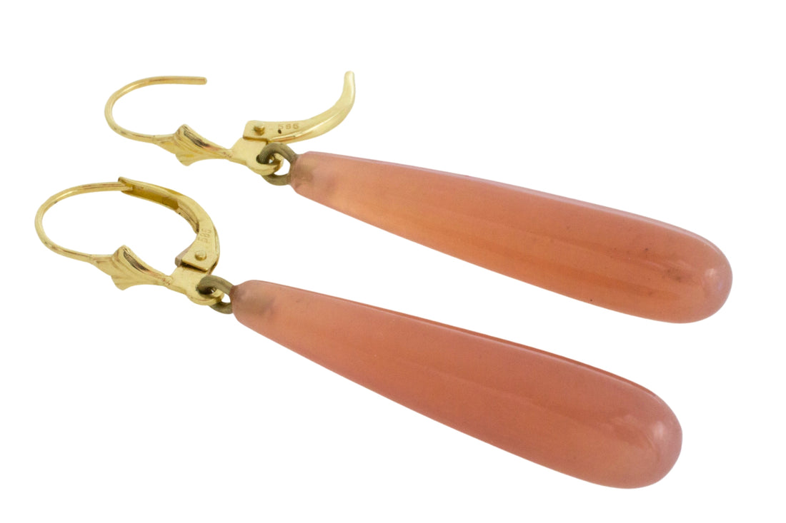 Garnet pendant earrings in 14 carat gold-Earrings-The Antique Ring Shop