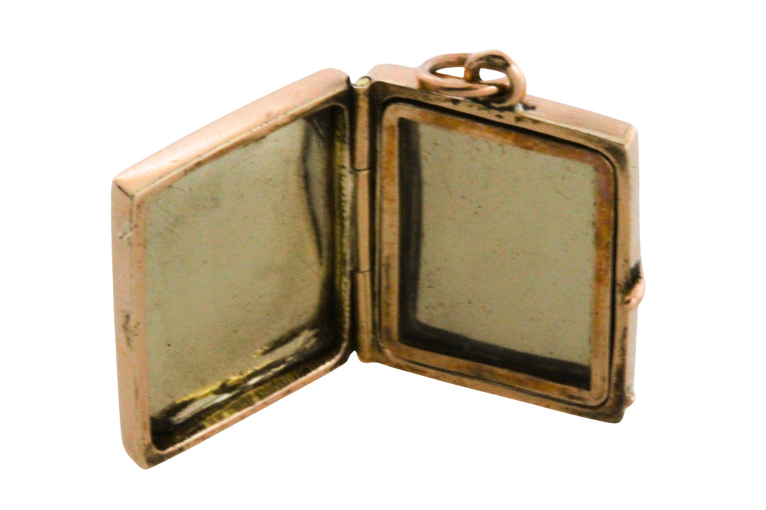 Vintage intaglio photo locket in 14 carat gold-Pendants-The Antique Ring Shop