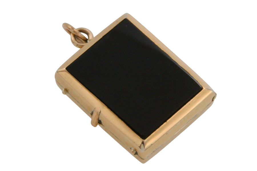 Vintage intaglio photo locket in 14 carat gold-Pendants-The Antique Ring Shop