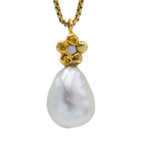 Baroque grey pearl and iolite pendant-Pendants-The Antique Ring Shop