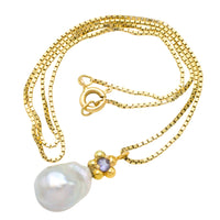 Baroque grey pearl and iolite pendant-Pendants-The Antique Ring Shop