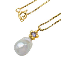 Baroque grey pearl and iolite pendant-Pendants-The Antique Ring Shop