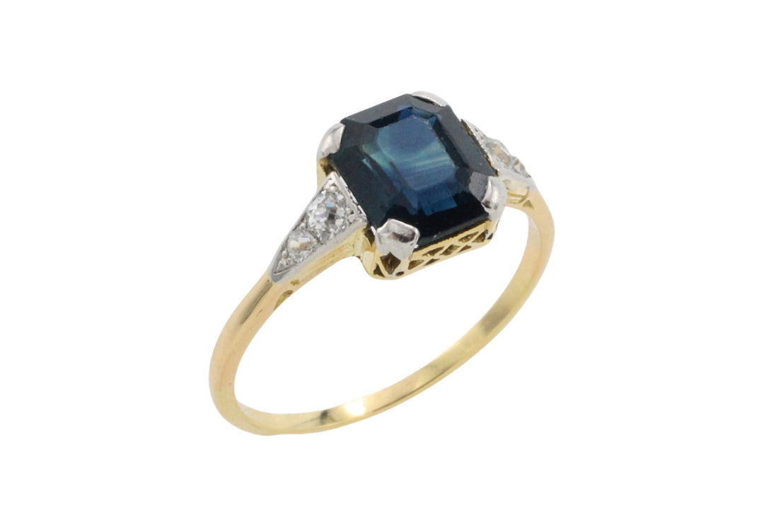 Vintage 18 carat gold sapphire and diamond ring-Vintage Rings-The Antique Ring Shop