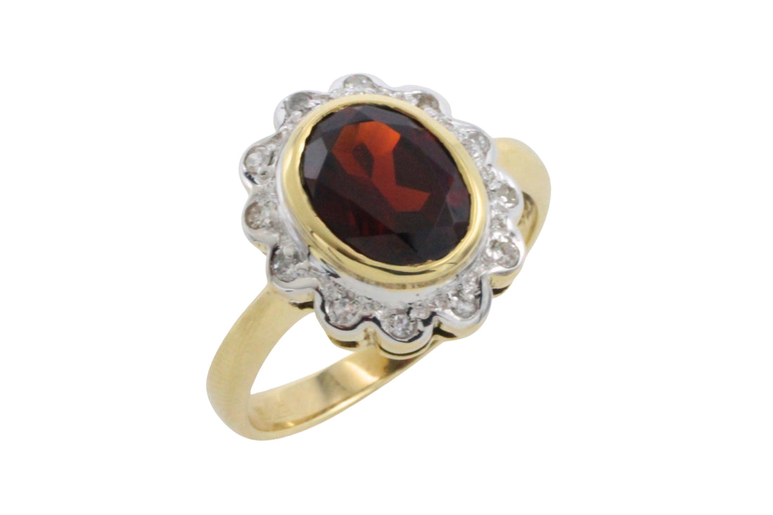 Garnets and diamond ring in 14 carat gold-engagement rings-The Antique Ring Shop