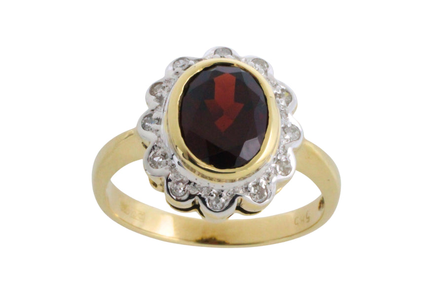 Garnets and diamond ring in 14 carat gold-engagement rings-The Antique Ring Shop