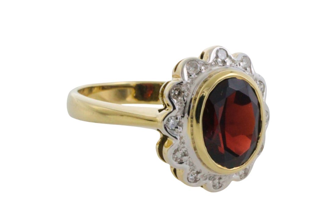 Garnets and diamond ring in 14 carat gold-engagement rings-The Antique Ring Shop