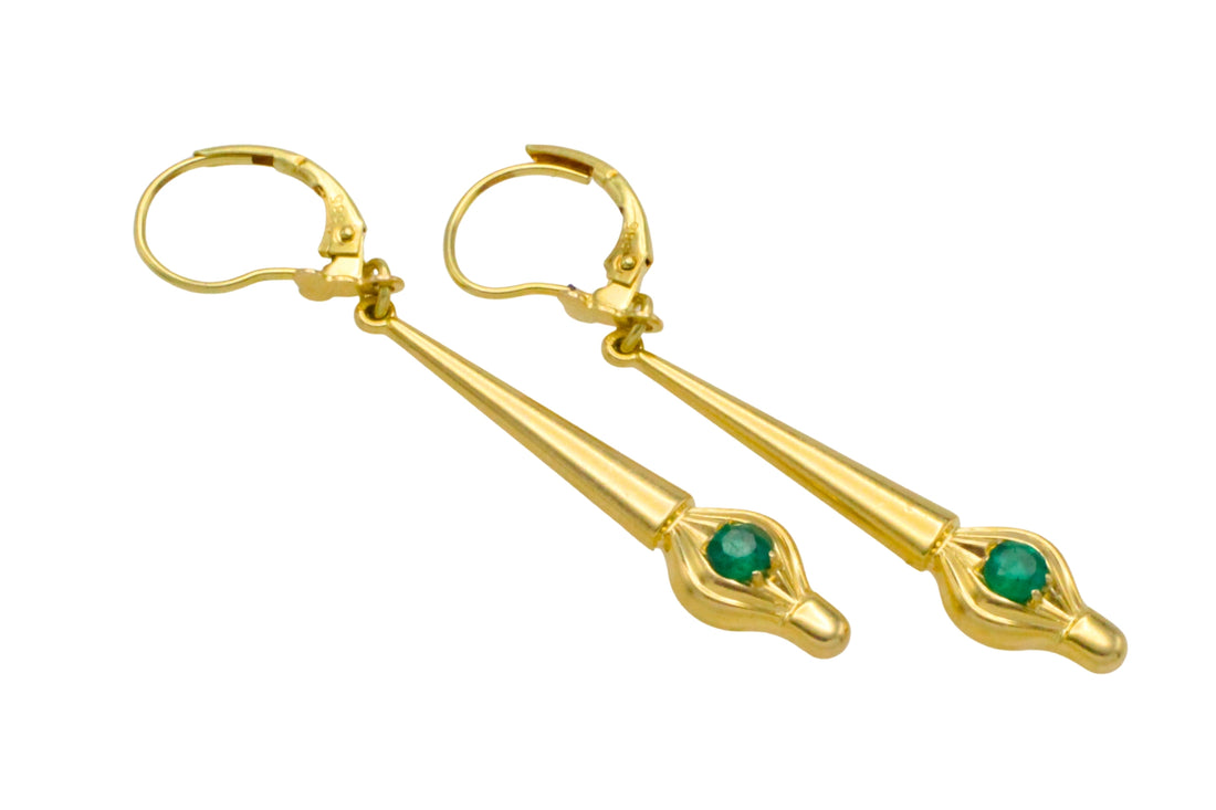 Emerald pendant earrings-Earrings-The Antique Ring Shop