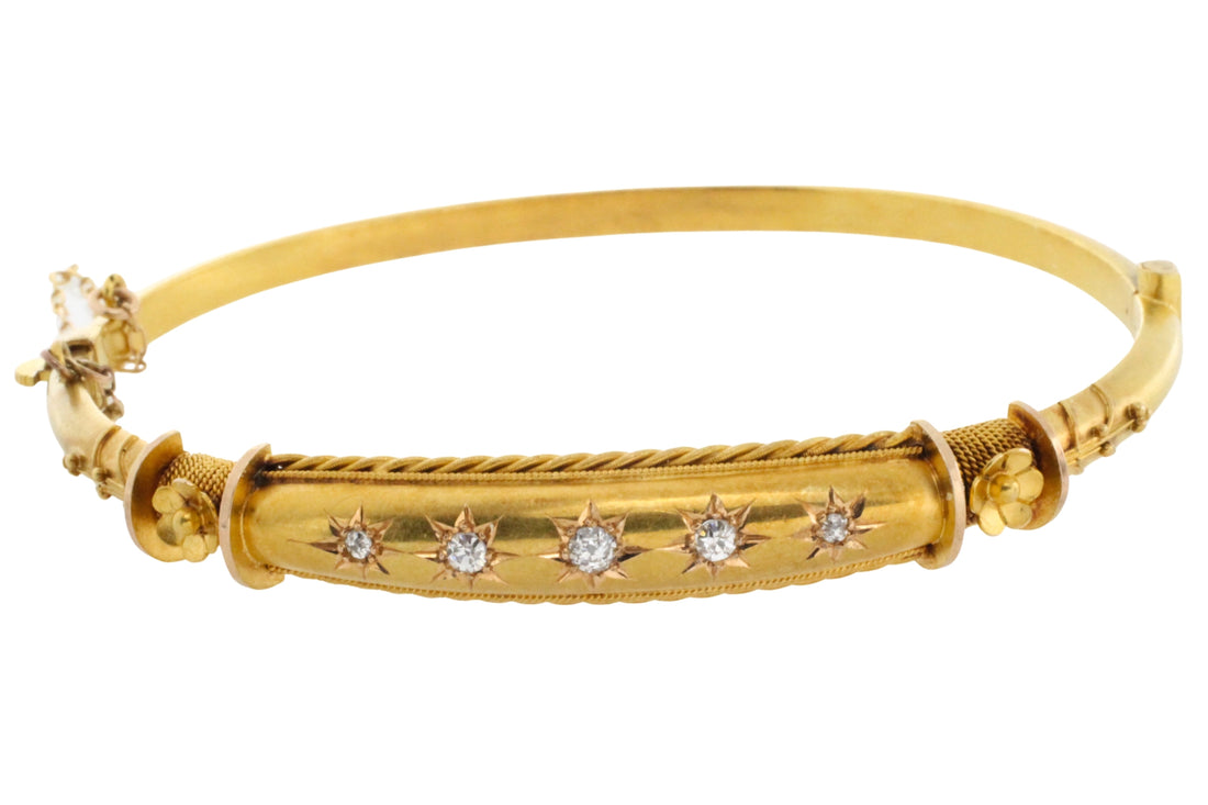 Edwardian hinged bracelet with old cut diamonds-Bracelets-The Antique Ring Shop