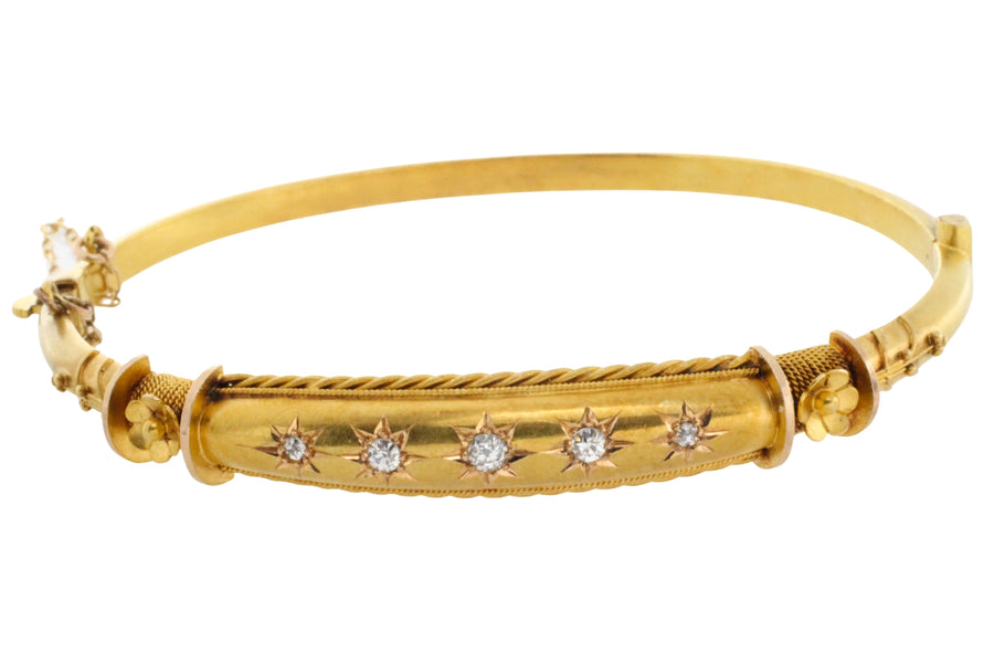 Edwardian hinged bracelet with old cut diamonds-Bracelets-The Antique Ring Shop
