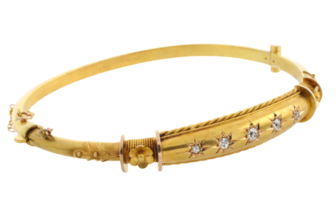 Edwardian hinged bracelet with old cut diamonds-Bracelets-The Antique Ring Shop