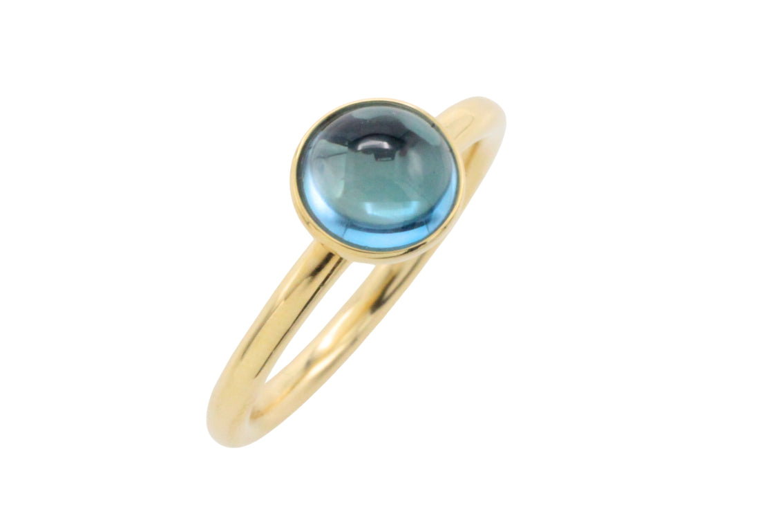Cabochon blue topaz ring in 14 carat gold-engagement rings-The Antique Ring Shop