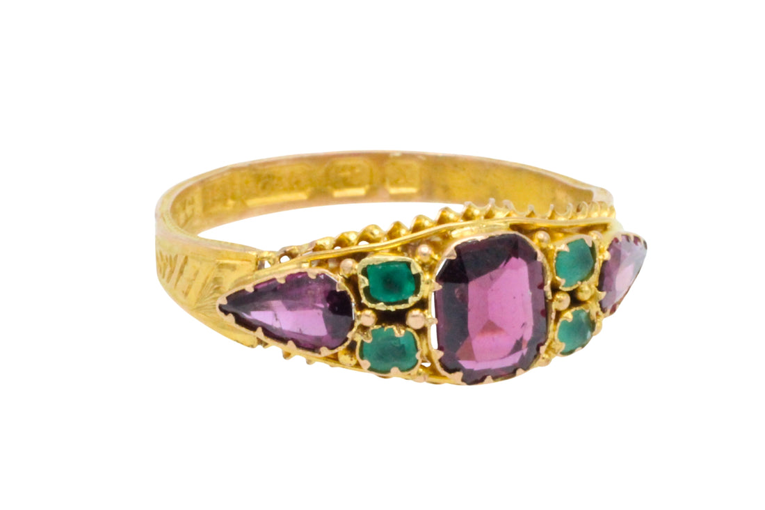 Victorian garnet and emerald ring from 1872-Antique rings-The Antique Ring Shop