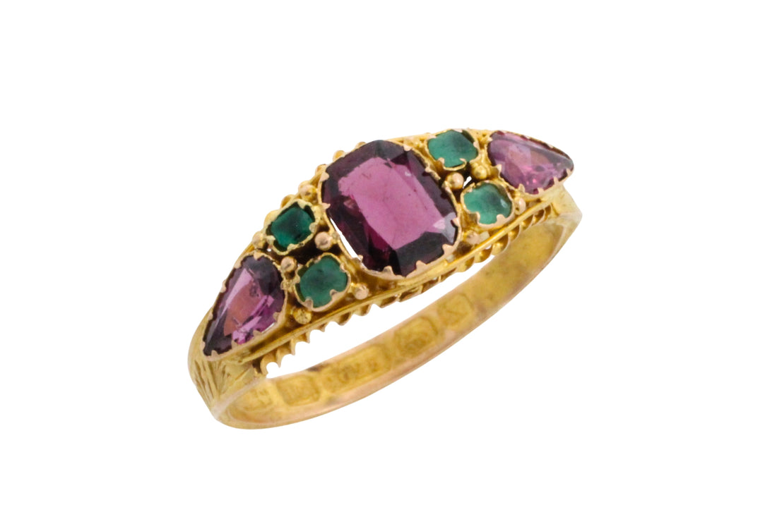 Victorian garnet and emerald ring from 1872-Antique rings-The Antique Ring Shop