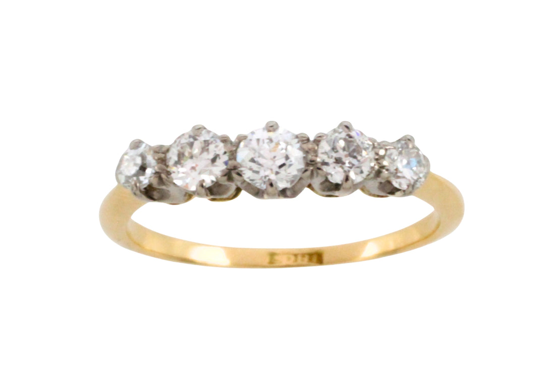 Five stone old cut diamond ring in 18 carat gold-Antique rings-The Antique Ring Shop