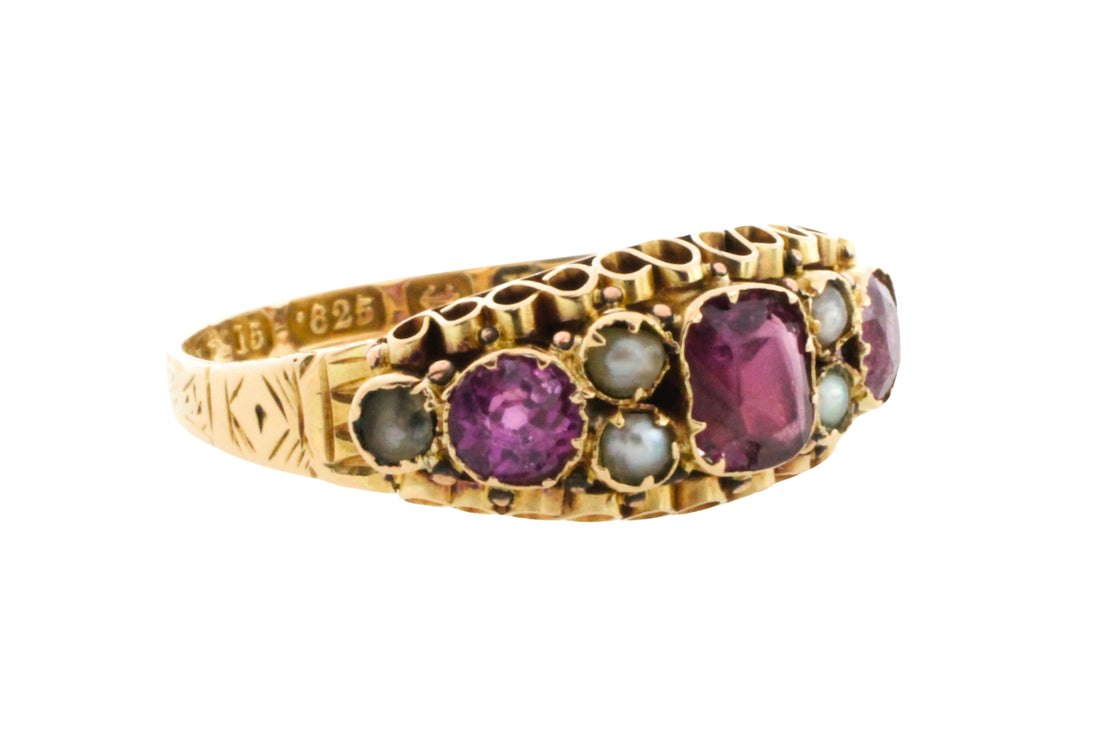 Victorian garnet and pearl ring from 1872-Antique rings-The Antique Ring Shop