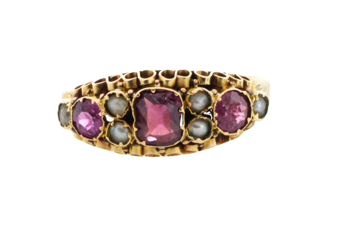 Victorian garnet and pearl ring from 1872-Antique rings-The Antique Ring Shop