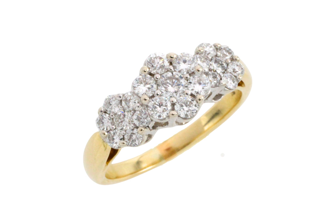 Diamond triple cluster ring in 18 carat gold-engagement rings-The Antique Ring Shop