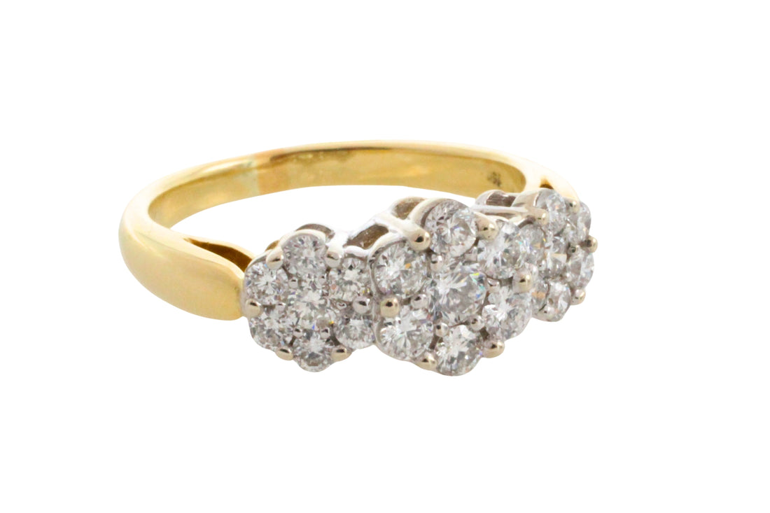 Diamond triple cluster ring in 18 carat gold-engagement rings-The Antique Ring Shop